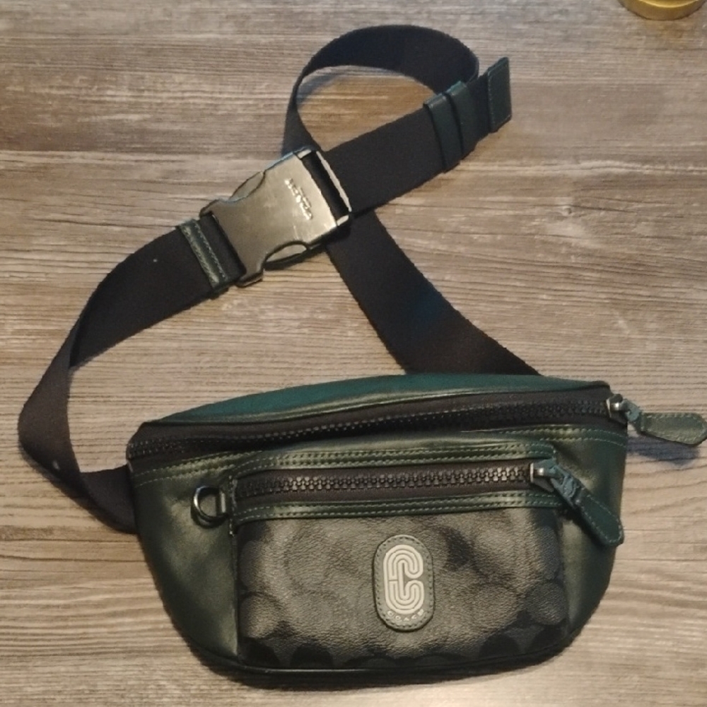 Coach Green and Black Belt Bag with Adjustable Strap